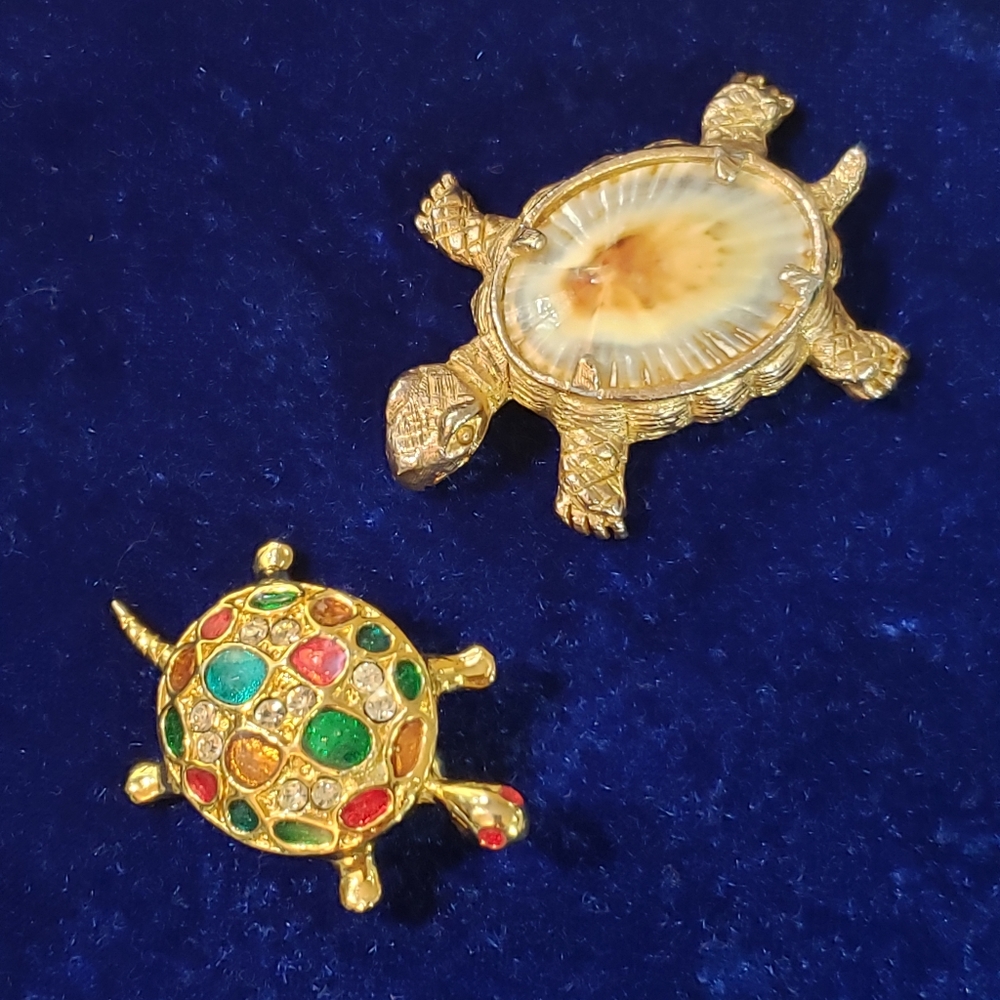 Two Vintage Turtle Brooch Pins